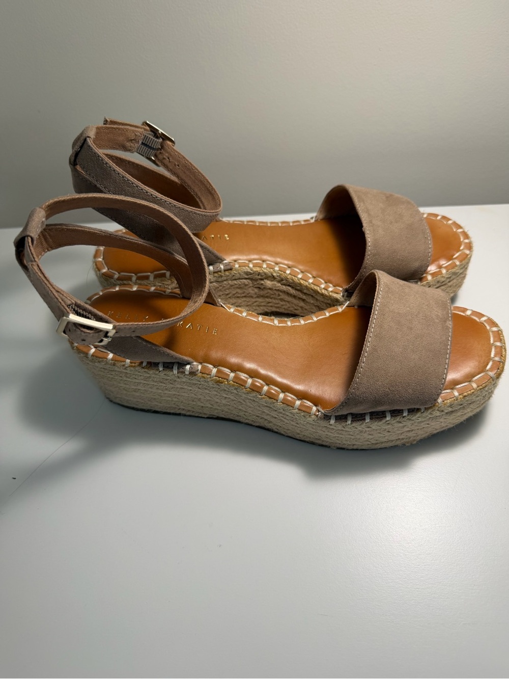 Kelly & Katie Taupe Espadrille Wedge Sandals with Ankle Strap